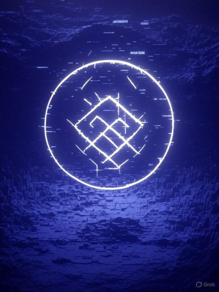An ASCII art collage representing the chaotic energy of Fapcoin. It should feature distorted text, glitchy symbols, and a central, enigmatic sigil. The background should resemble a corrupted digital landscape. Think early internet aesthetic meets dark web.