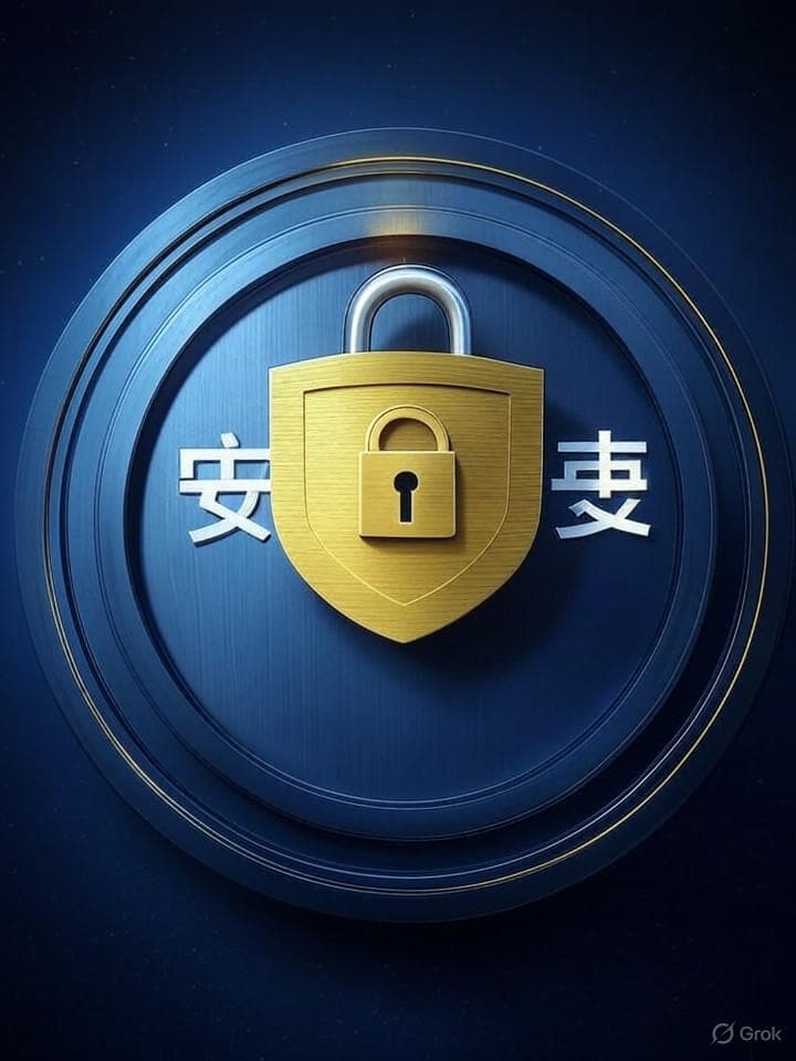 A minimalist logo showing a shield with a padlock inside it, surrounded by a circular pattern resembling a vault door, with subtle Chinese characters for '币安' (Binance) integrated into the design. The color scheme is electric blue and gold on a deep space background.