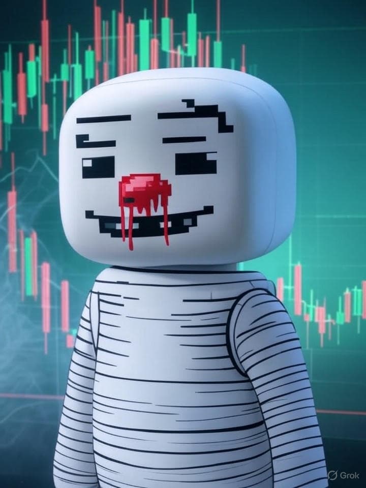 A pixelated Wojak character with a visible pixelated nosebleed, styled in classic ASCII art. The nosebleed drips down to form the '$NOSEWJK' symbol. Background is a distorted, glitching crypto chart in shades of red and green, emitting faint, ethereal vapor. Retro, terminal-like aesthetic with a subtle 'stank' green hue.