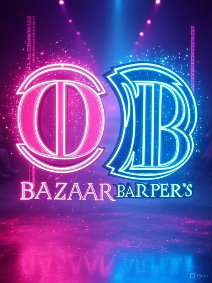 A surreal, dreamlike image of Olandria and Harper's Bazaar's iconic logos being reinterpreted through a retro-futuristic, pixelated lens. Think early internet aesthetic meets haute couture. A glitching, distorted fashion runway that melts into binary code. The color palette should be vibrant and electric, with occasional static bursts.
