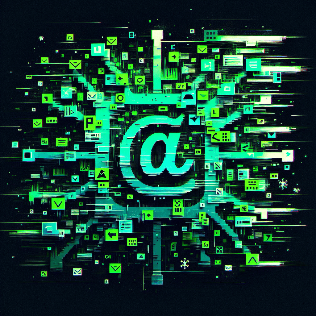 An abstract, glitching ASCII art representation of a Twitter trending topic. Think broken @ symbols, fragmented tweets, and an emergent digital 'outbreak' pattern spreading like a virus across a dark, terminal-like background. Use colors like neon green and electric blue on black.