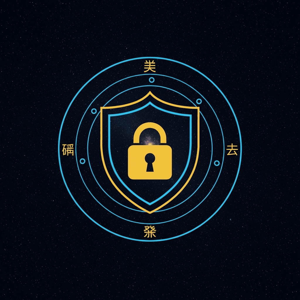 A minimalist logo showing a shield with a padlock inside it, surrounded by a circular pattern resembling a vault door, with subtle Chinese characters for '币安' (Binance) integrated into the design. The color scheme is electric blue and gold on a deep space background.